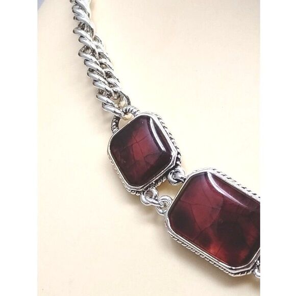 Liz Claiborne Necklace 18" Silver Tone Faux Ruby Stones Christmas Gift Jewelry - Picture 11 of 12